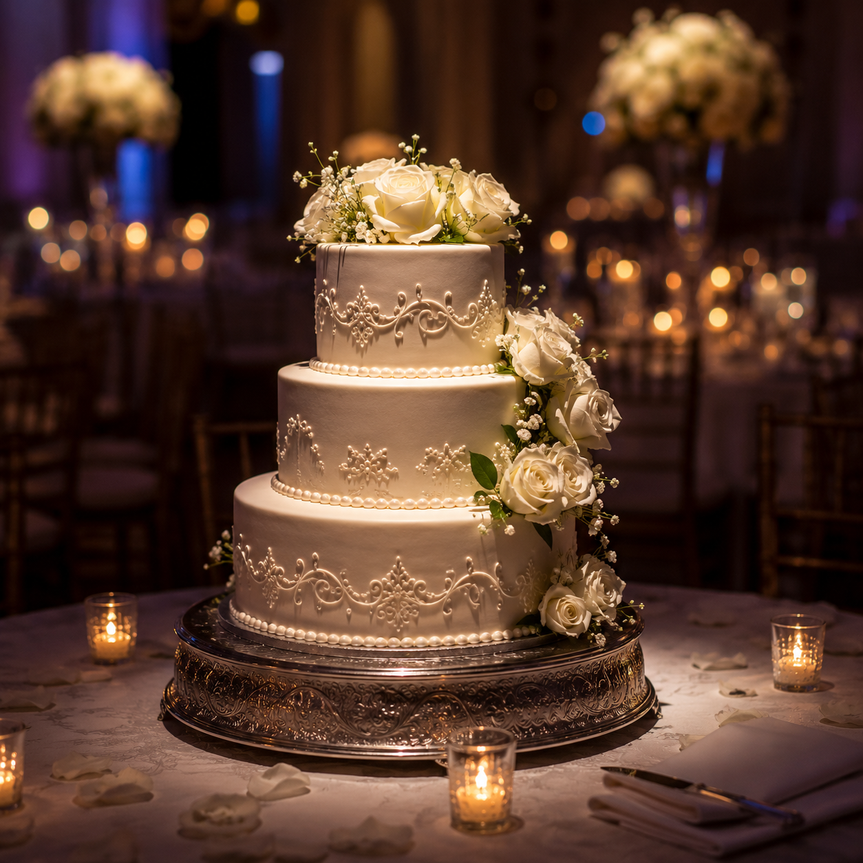 pin spot lighting for wedding cake