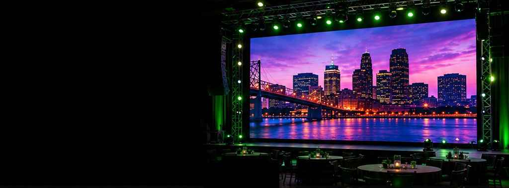 Large indoor LED video wall at an event