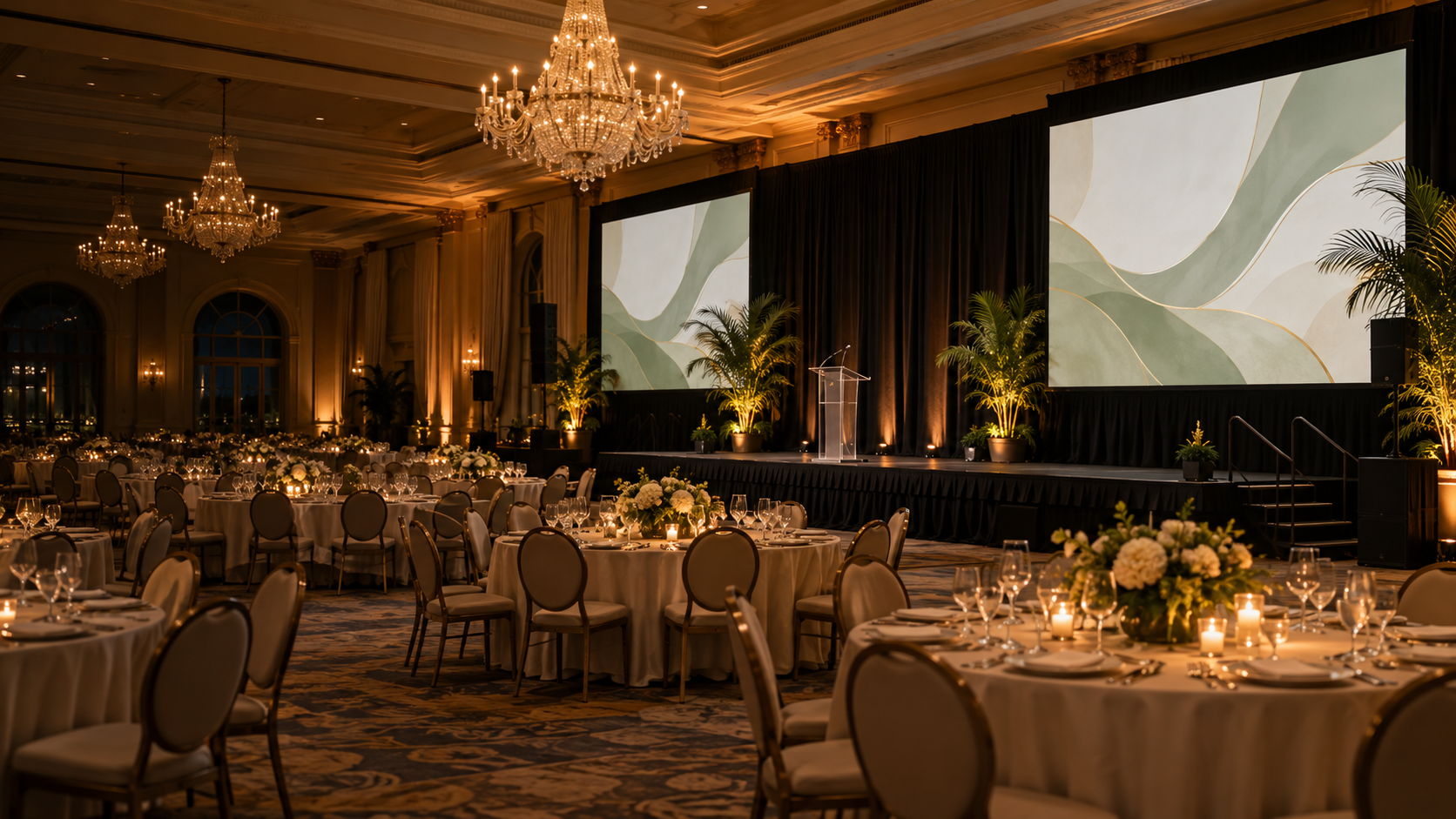 Elegant gala setting with projection and stage lighting